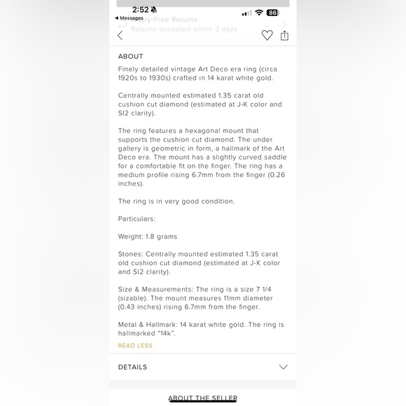 Vintage Art Deco Engagement Diamond Ring - Picture 7 of 8